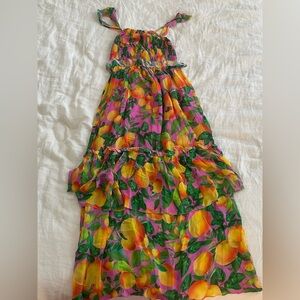 FARM Rio Pink Fruit Print Tiered Maxi Dress